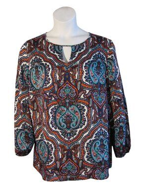 Talbots 1X Navy Green Red Paisley Shirt Top Blouse